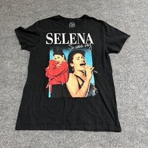 Selena T-Shirt Womens Size M Black Si Una Vez Graphic Print Short Sleeve Cotton